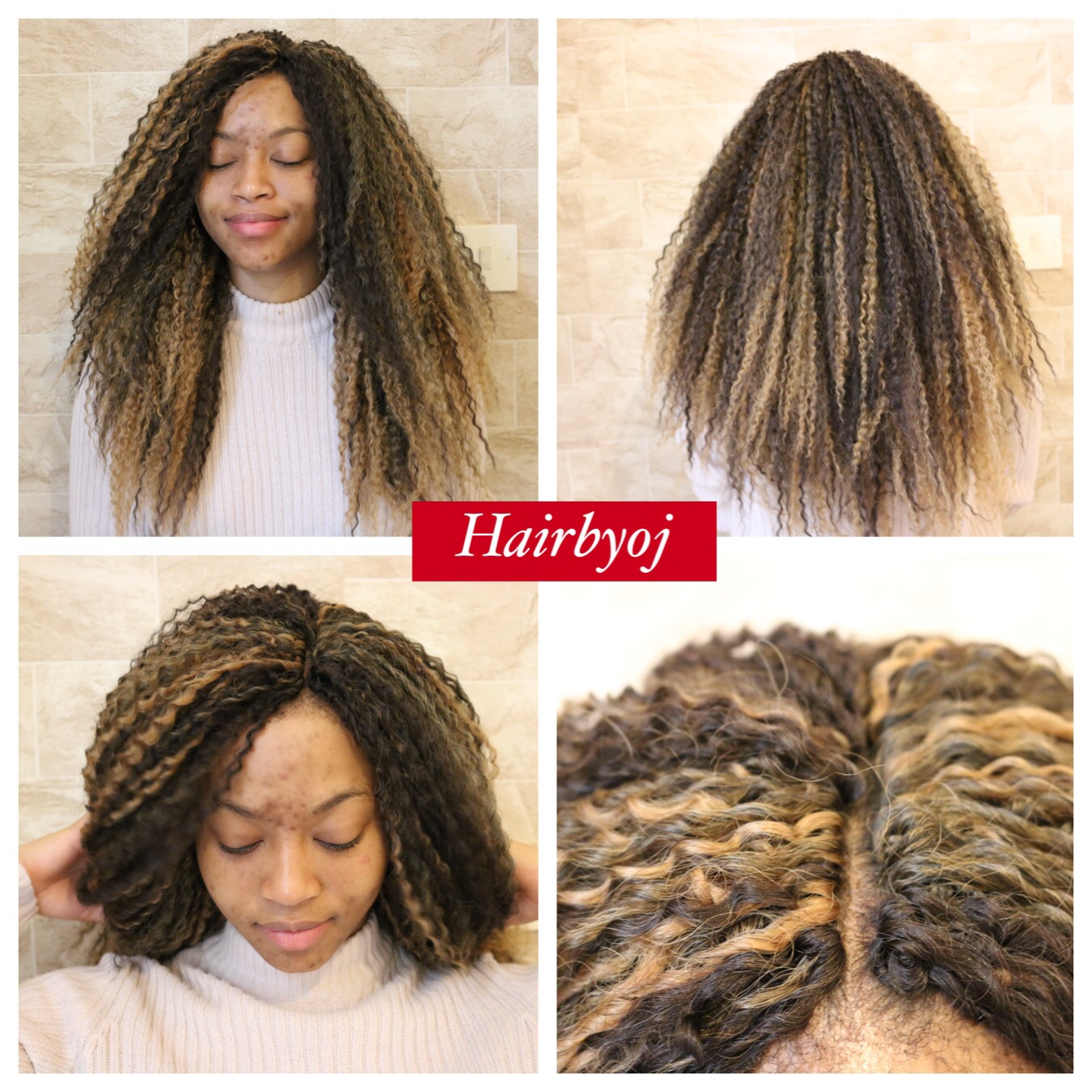 Chest length crimp style curls crochet braids with brown/ blonde colour  blend. « hairbyoj